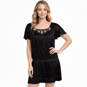 Vintage Studio M Womens 100% Silk Drop Waist Mini Dress Large Boho Whimsigoth